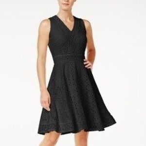 Charter Club Black Eyelet Lace Sleeveless Fit Flare Dress NWT Size L
